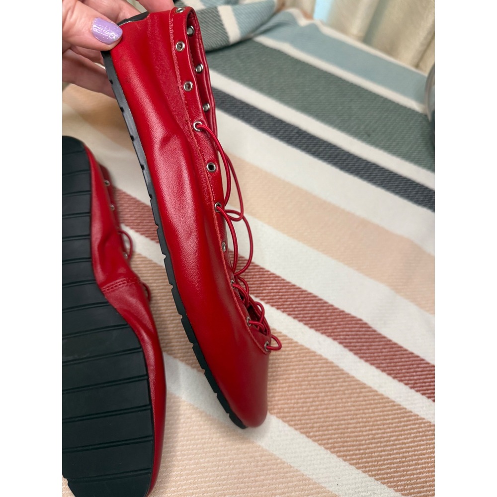 Steve Madden Pointe Flats Women 6.5 Red Leather Lace Up Square Toe Ghillie - Picture 4 of 9